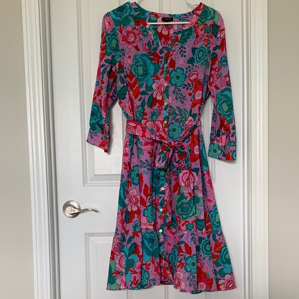 Talbots Pink and Green Floral Long Sleeve Dress